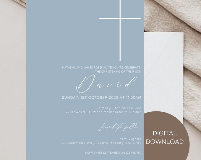 Elegant Blue Christening Invitation