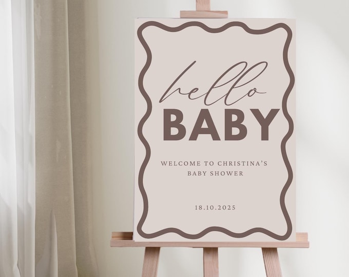 Beige Wavy Border Baby Shower Welcome sign