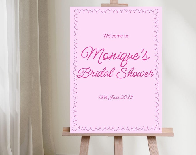 Wavy Pink Bridal Shower Welcome Sign
