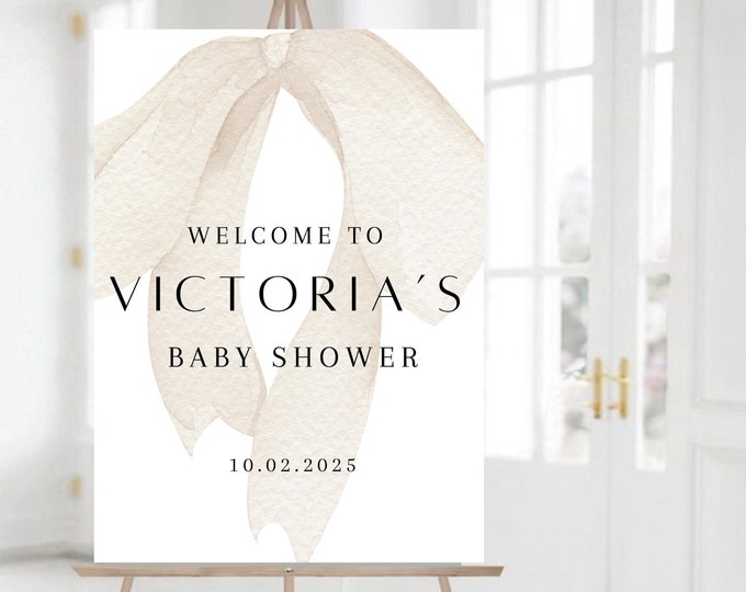 Baby Shower Welcome Sign with Watercolor Bow