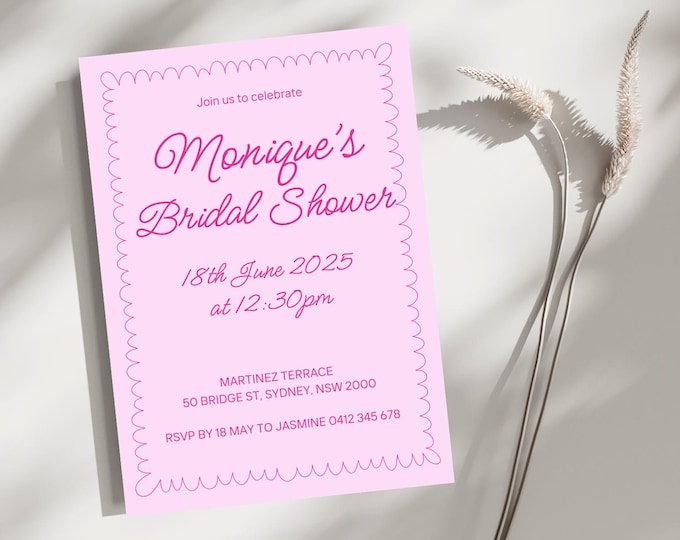 Wavy Pink Bridal Shower Invitation