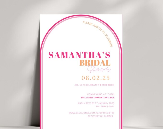 Pink and Orange Arch Combo Bridal Shower Invitation