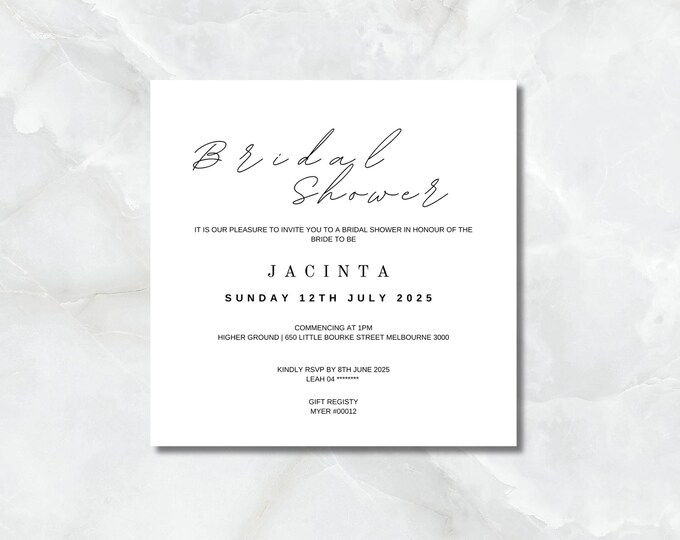 White and black Minimalist Bridal Shower Invitation