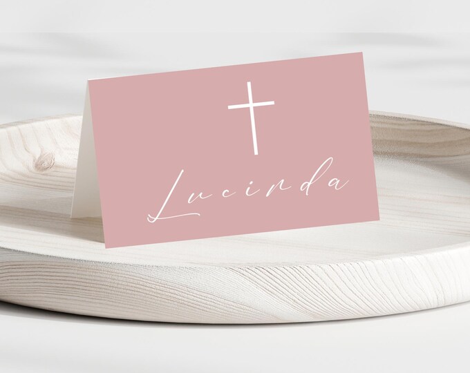 Rose Pink Religious Place Card Template