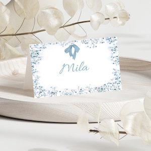 Cartões de lugar azul baby breath | cartões de lugar | estampa floral | convite para impressão | modelo digital | cartões de lugar azul