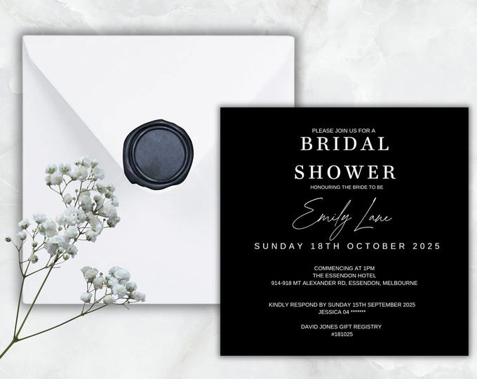 Black and White squared Modern Bridal Shower Invitation