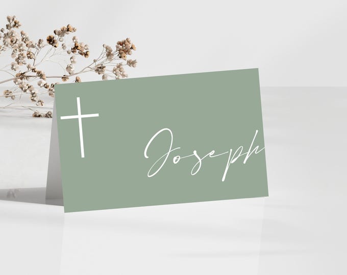 Sage Green Religious Place Card Template