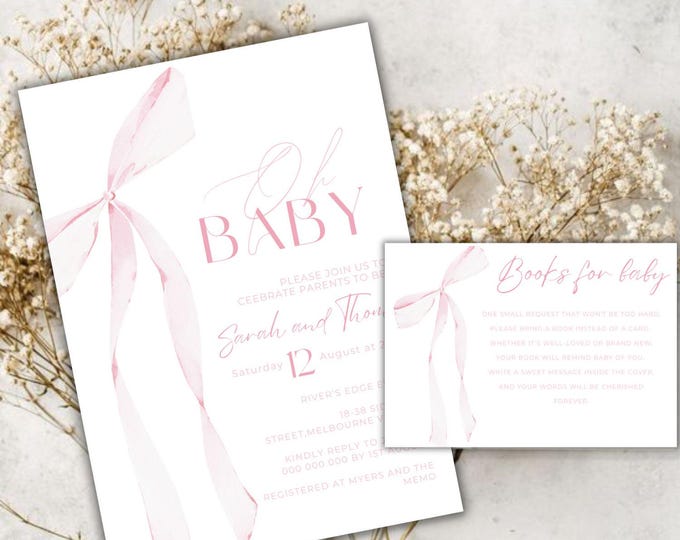 Oh Baby Pink Bow Baby Shower Invitation