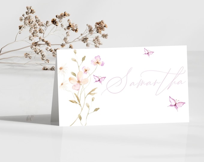 Soft Pink Butterfly and Floral Place Card