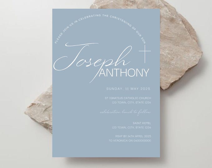 Modern Script Christening Invitation