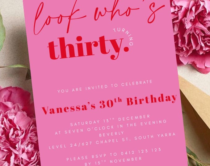 Look Who's Forty  Minimal 40th Invitation Pink and Red