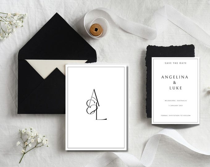 Double Sided Initial Save The Date Invitation