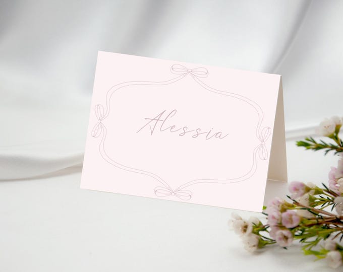 Minimalist Pink Bow Place Card Template
