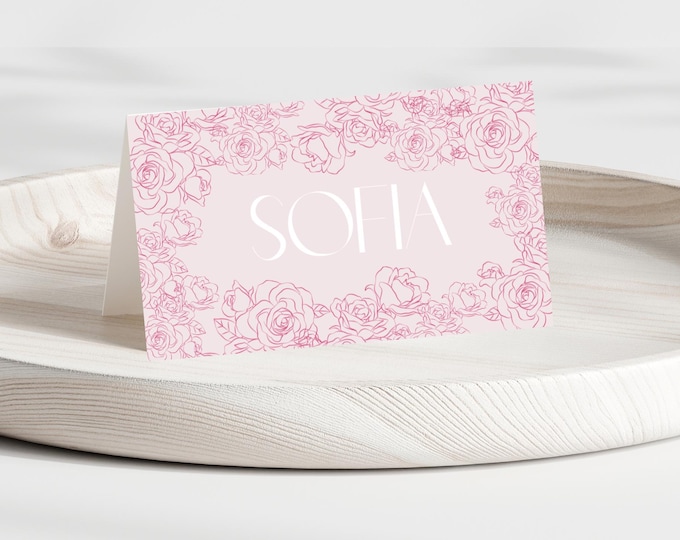 Soft Rose Theme Place Card Template