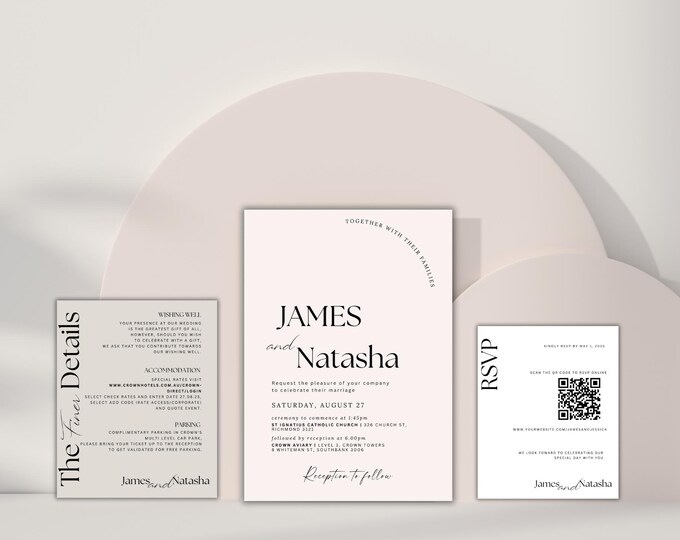 Wedding Invitation pack | QR Code RSVP | Finer Details Card