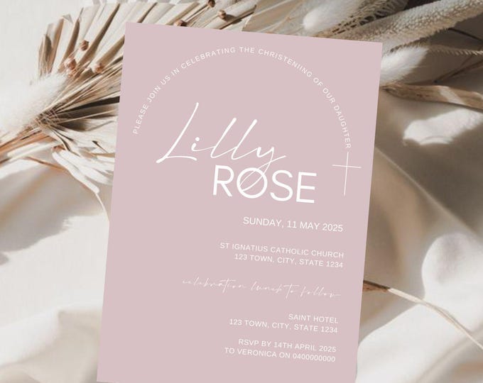 Minimalist Script Christening Invitation
