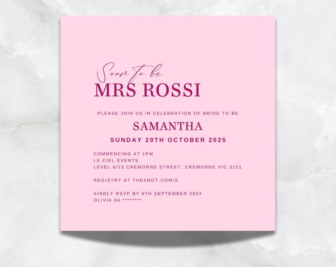 Hot Pink squared Bridal Shower Invitation
