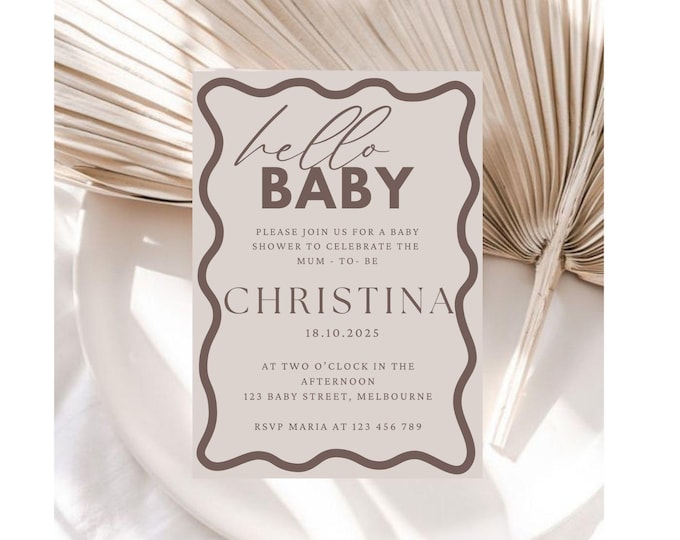 Hello baby | Baby Shower Invitation | Wavy Border Baby Shower Invitation