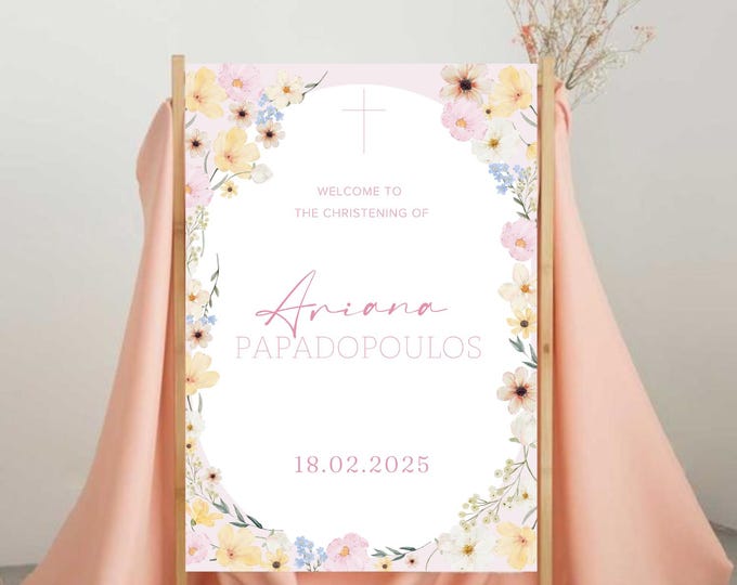 Christening Floral Welcome Sign