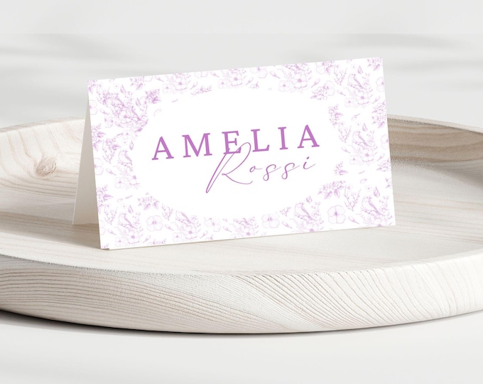 Toile Purple Floral Place Card Template