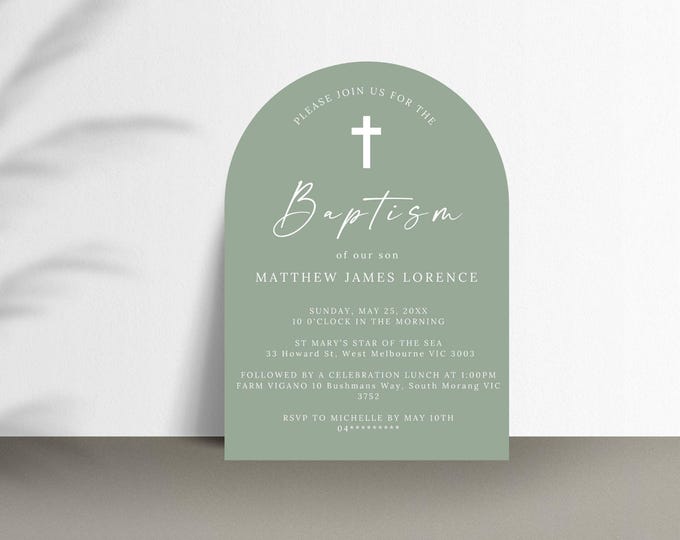 Modern Green Arch Baptism Invitation