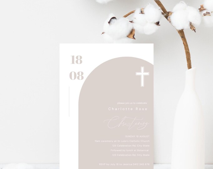 Modern Arch Christening Invitation