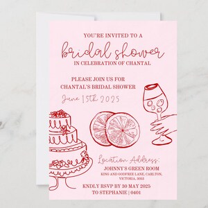 Brautparty-Einladung, rot und rosa Illustrativ Digitaldruck | Druckbare digitale Datei