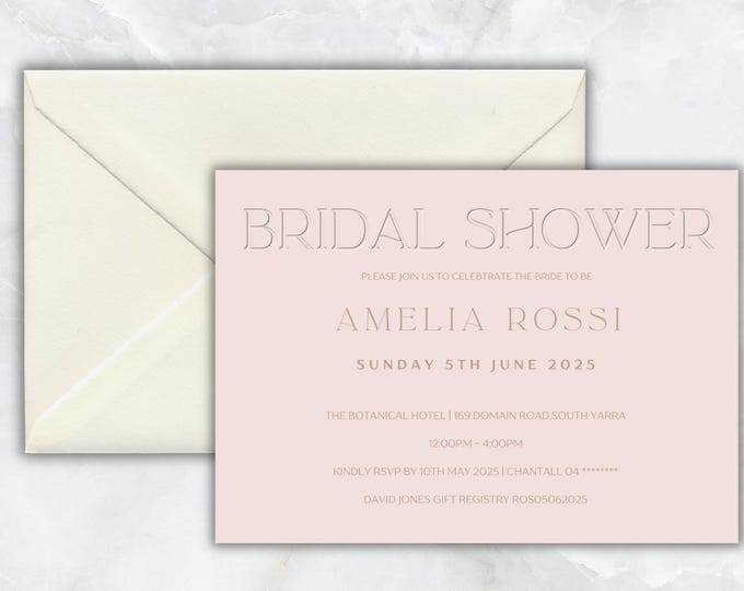 Pink Embossed Style Bridal Shower Invitation