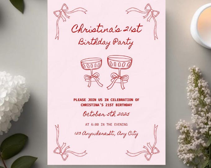 Bow 21st Birthday Invitation