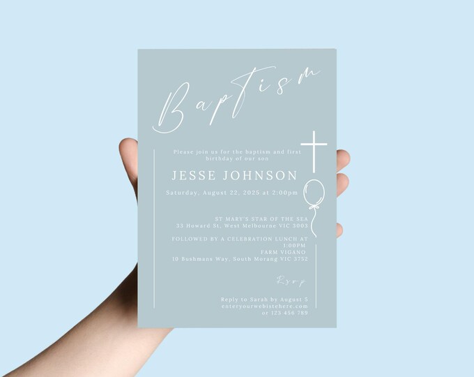 Modern Christening and First Birthday Invitation