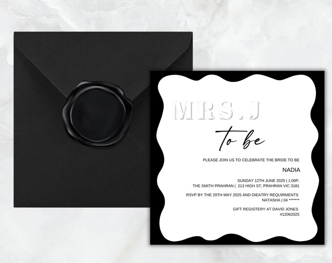 Wavy Squared Black and White Bridal Shower Invitation