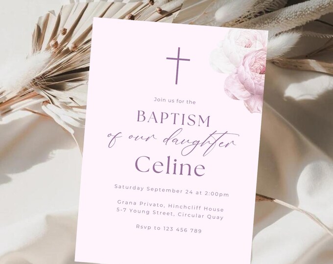 Minimalist Pink Christening Invitation