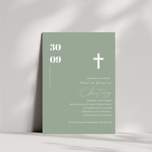 Sage Green Minimalist Christening Invitation | Boys Invitation | Baptism Invitation | Digital Download