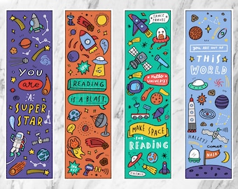 Marcadores de livros espaciais para imprimir – Marcadores para colorir para crianças e professores – Recompensas para a sala de aula, lembrancinhas de festa, download instantâneo em PDF