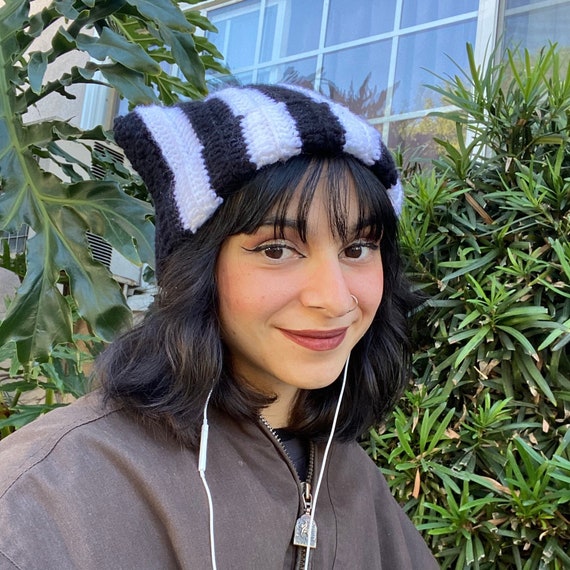 Striped Cat Ear Beanie - Etsy