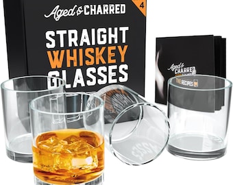Crystal Whiskey Glasses Set of 4 - 11oz Tumblers for Bourbon & Scotch