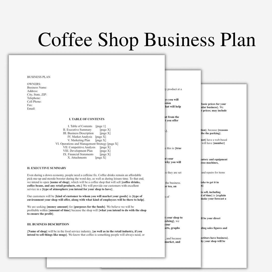 Coffee Shop Business Plan Coffee Shop Business Business Plan Etsy
