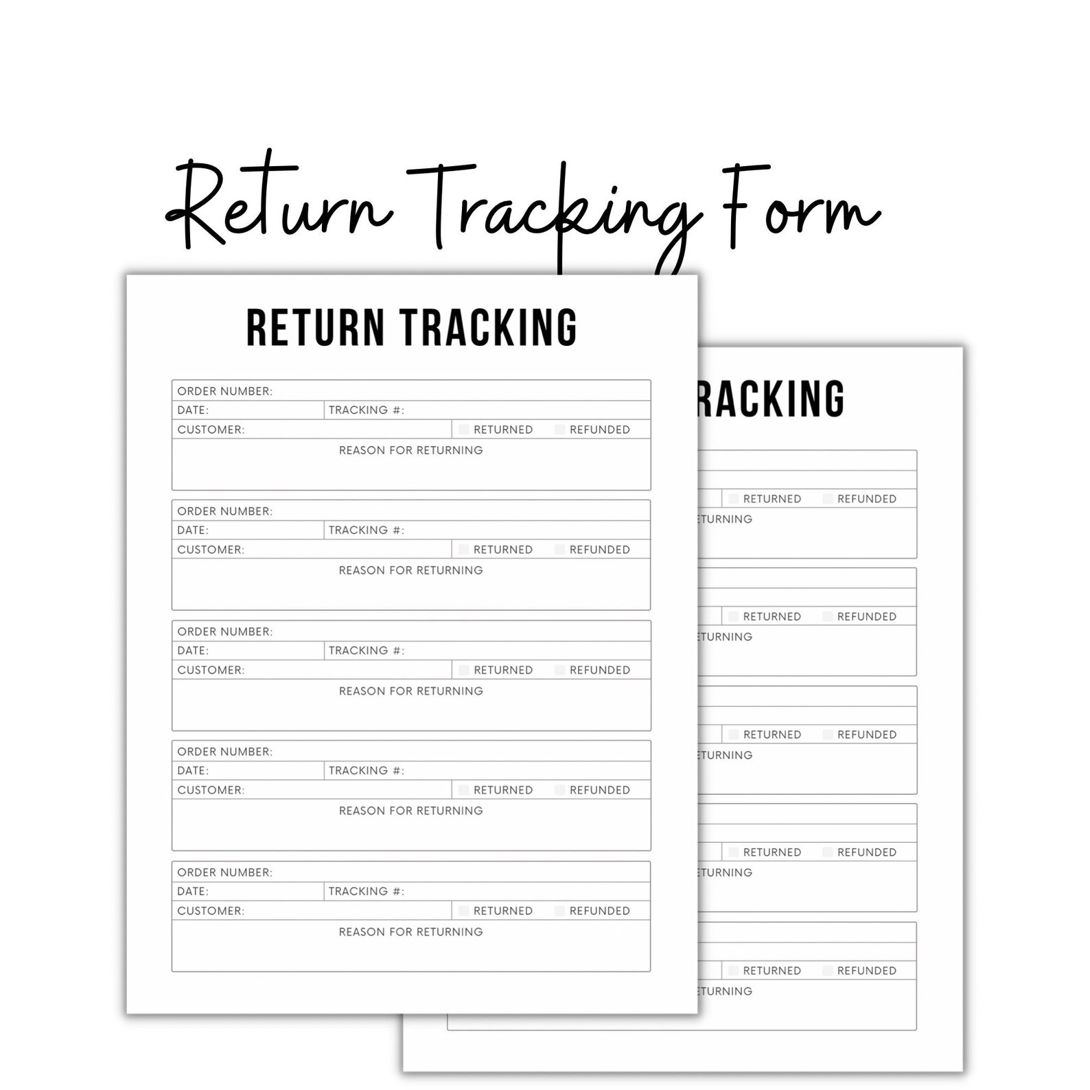 Return Tracking Form Printable Business Forms Return Etsy