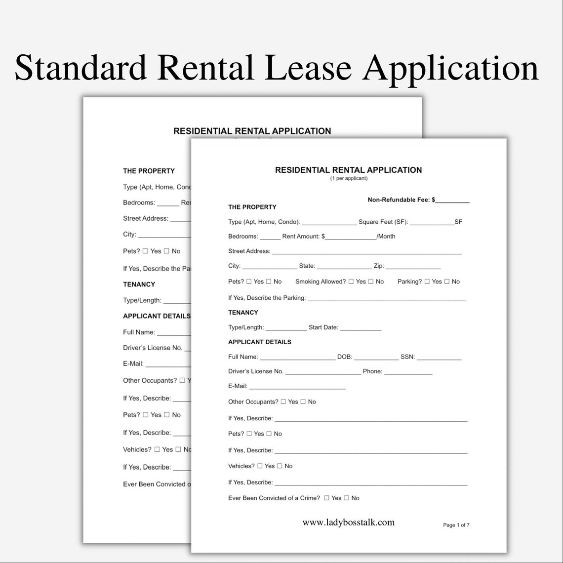 Standard Rental Lease Application Rental Application Etsy