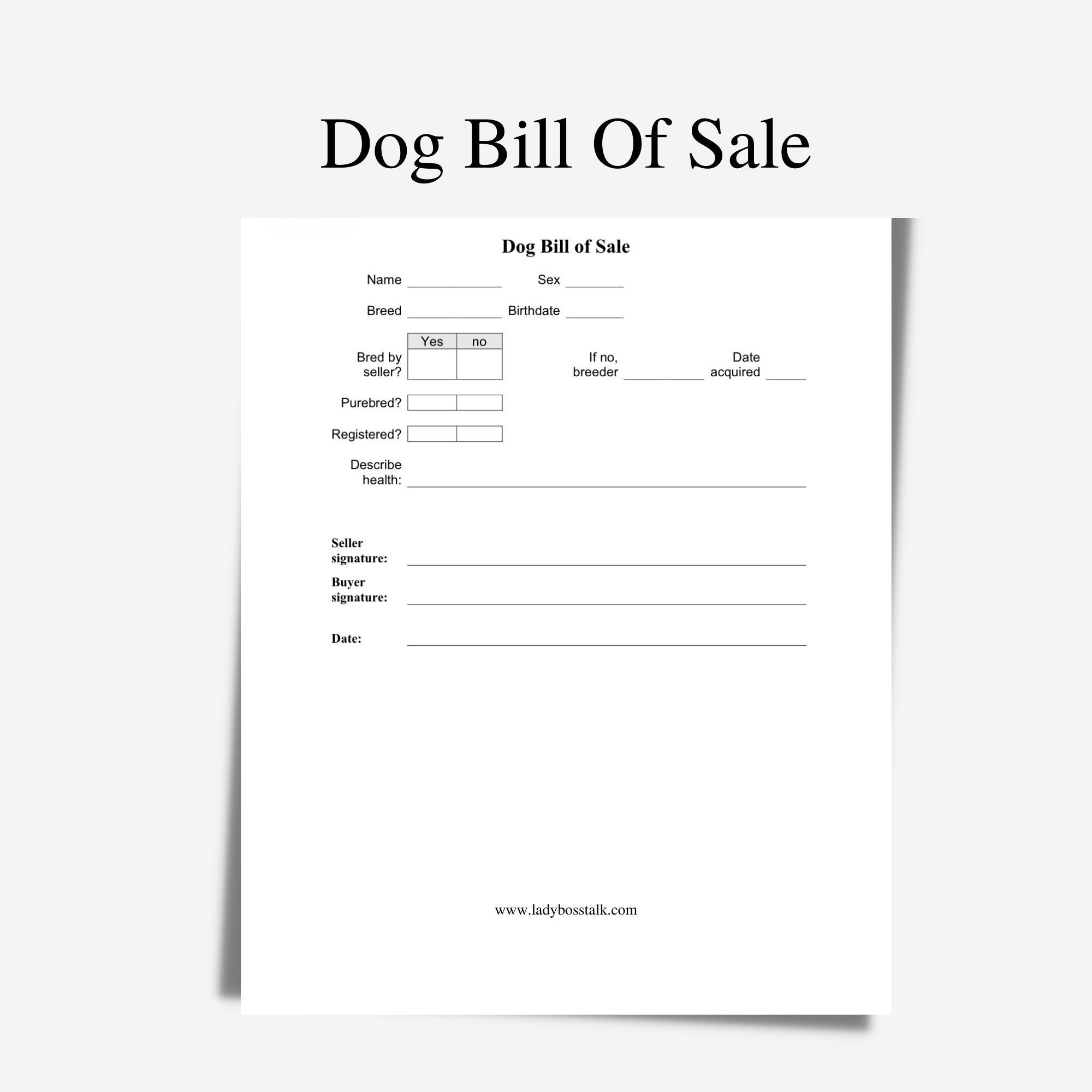 Dog/puppy Bill of Sale Puppy for Sale Form Pup Selling Etsy