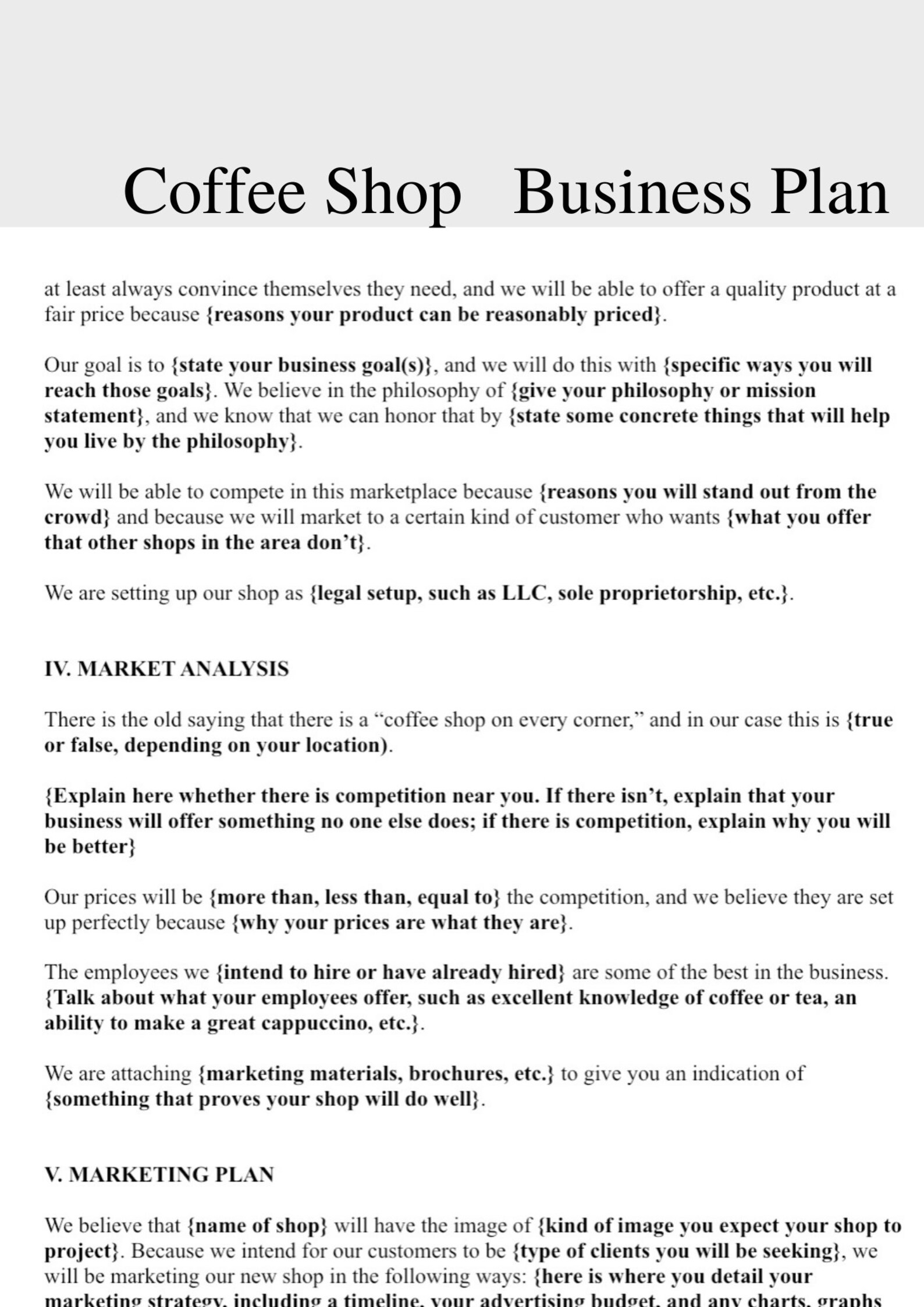 Coffee Shop Business Plan Coffee Shop Business Business Plan Etsy