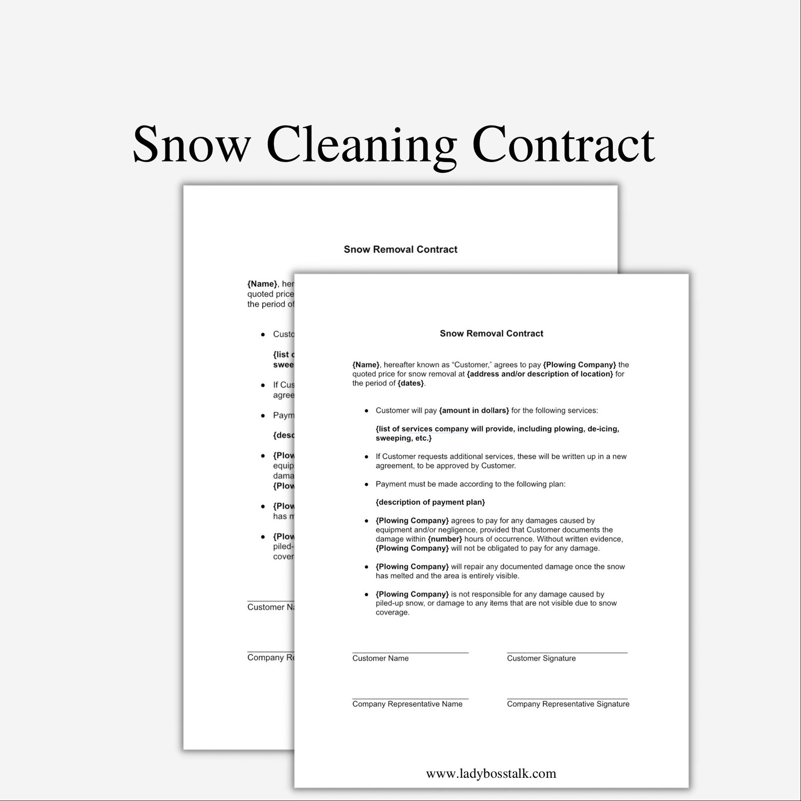 Snow Plowing Contract Snow Shoveling Contract Snow Removal Etsy