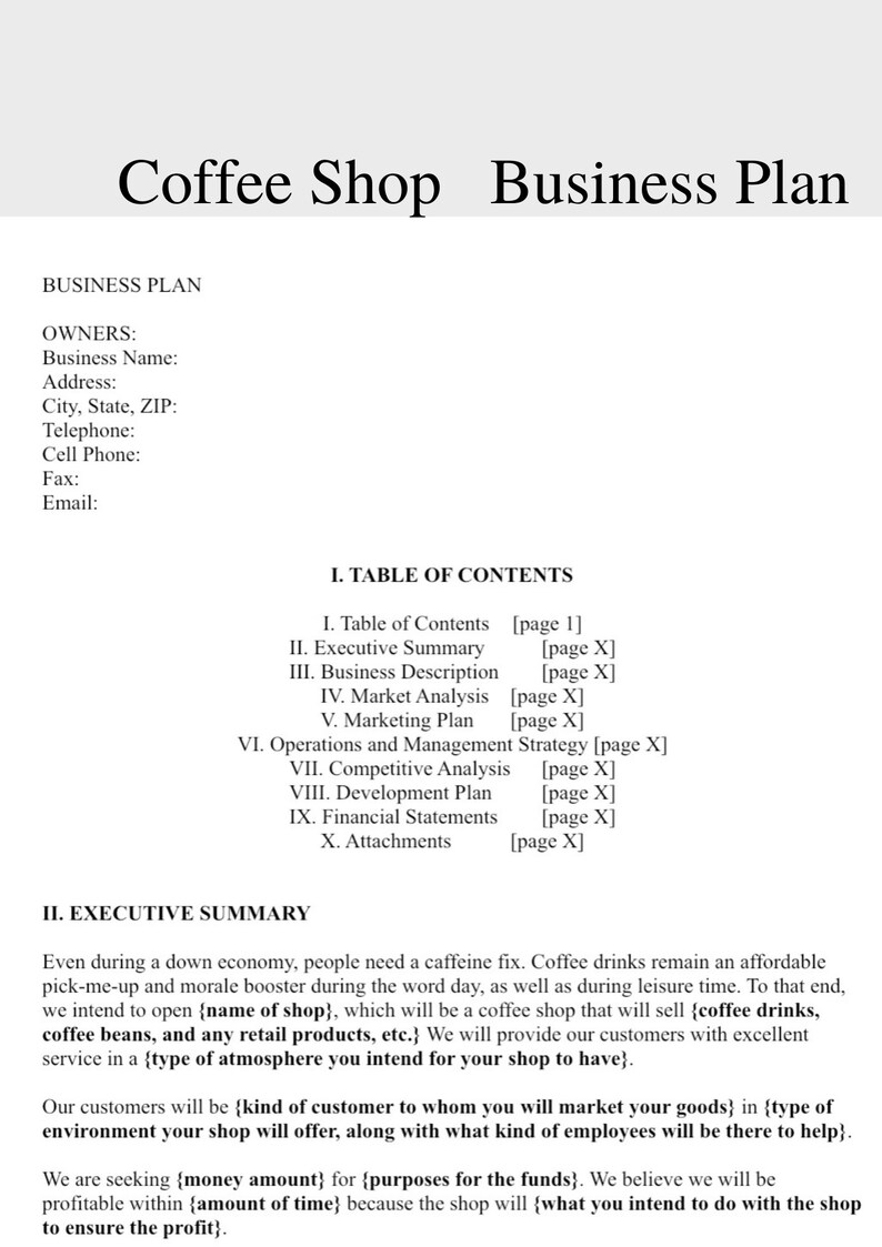 Coffee Shop Business Plan Coffee Shop Business Business Plan Etsy