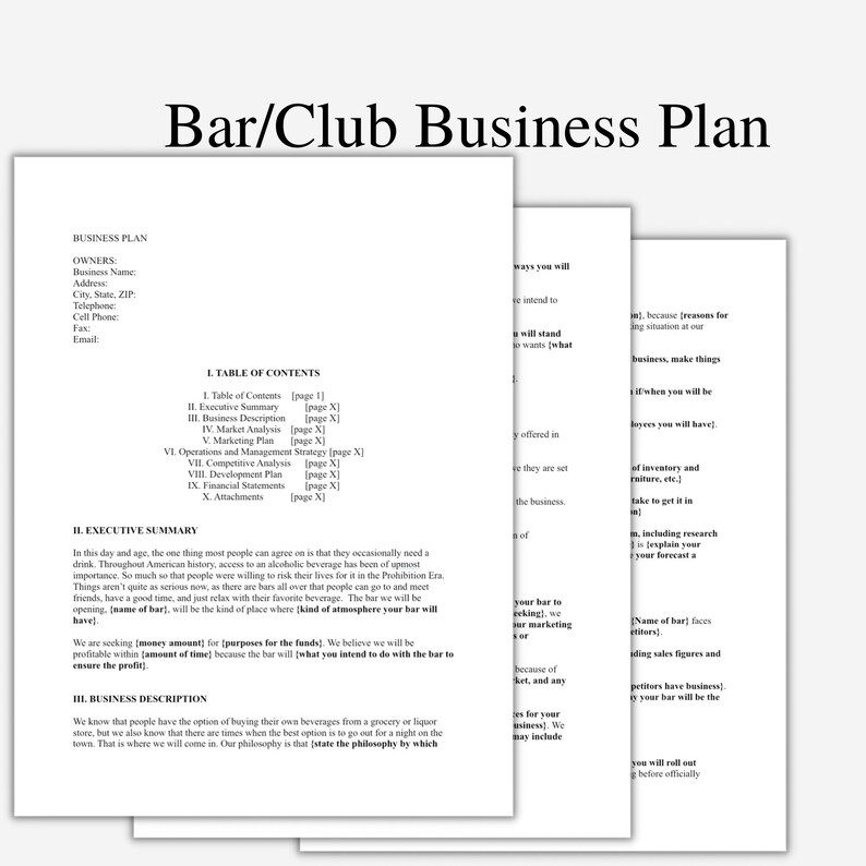 Bar Business Plan Business Plan Business Plan Etsy
