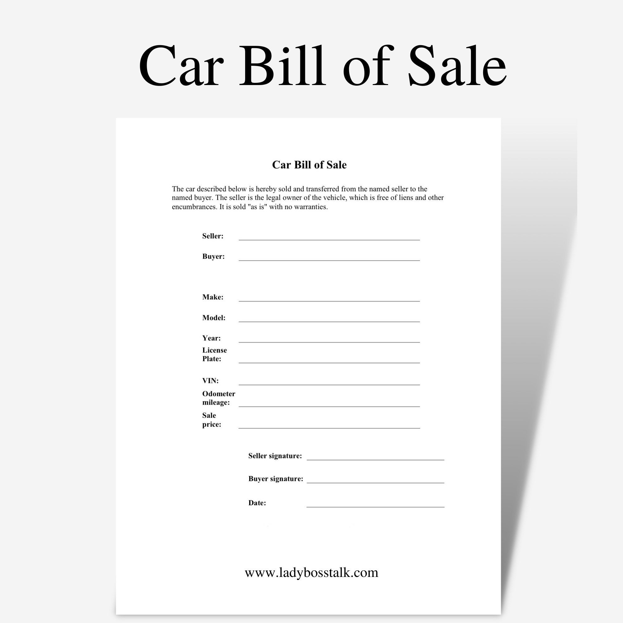 Car Bill of Sale Car Sale Contract Car Purchase Agreement Etsy Australia