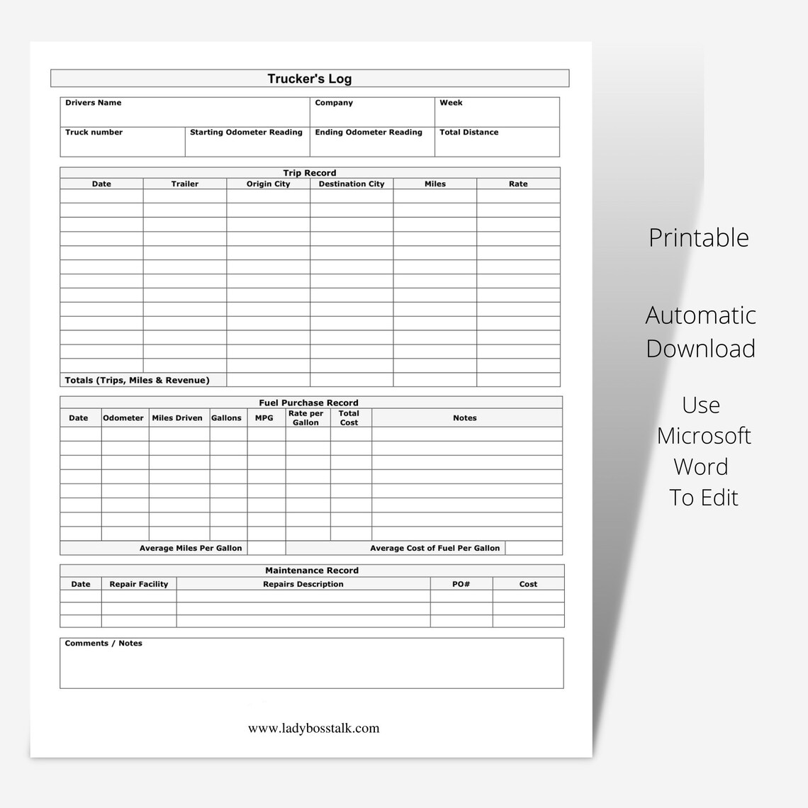 Trucker Log Logs for Truckers Trucking Logs Truck Logs - Etsy