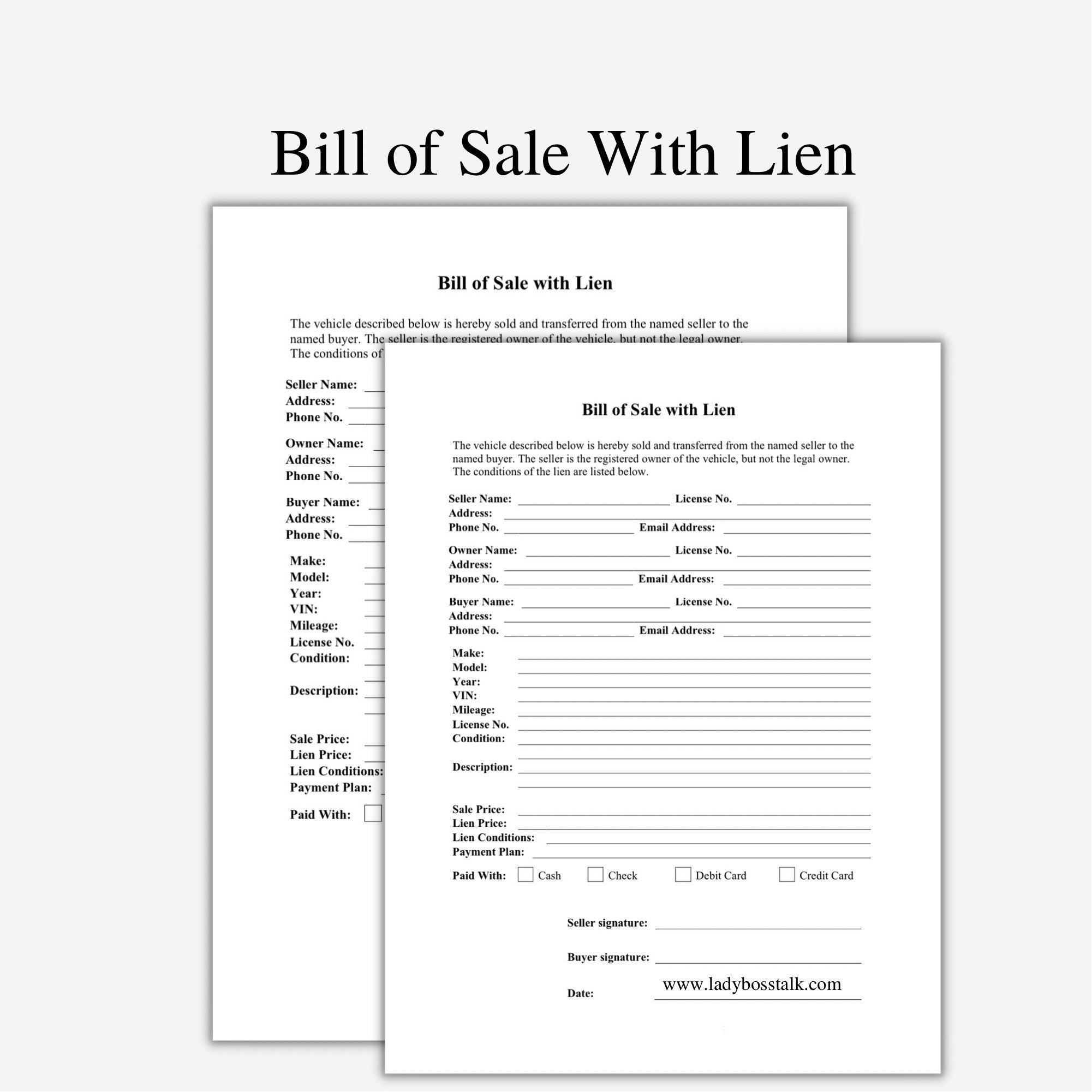 Bill Of Sale With Lien Payoff Template Bill Of Sale With Lien Payoff Template