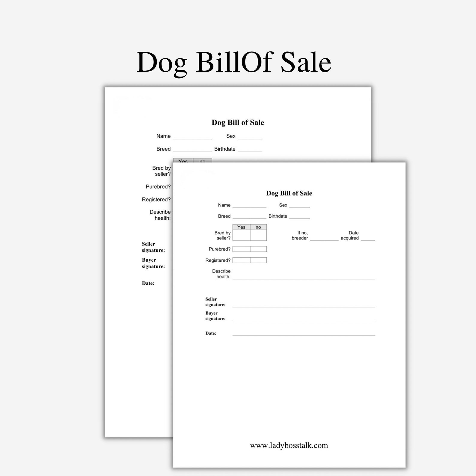 Dog/puppy Bill of Sale Puppy for Sale Form Pup Selling Etsy