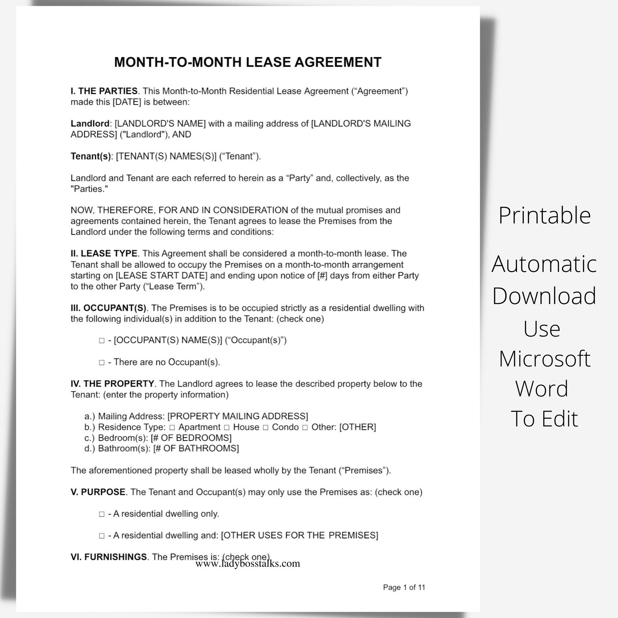 Month to Month Rental Lease Agreement Short Term Lease Etsy