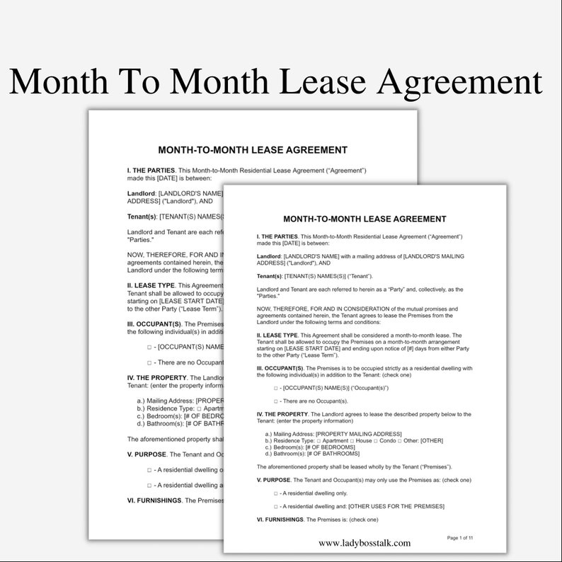 Month to Month Rental Lease Agreement Short Term Lease Etsy